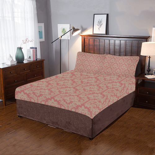 fall colors red pink beige damask 3-Piece Bedding Set