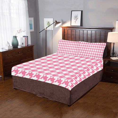 pink and white houndstooth classic pattern 3-Piece Bedding Set