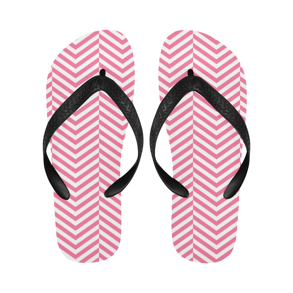 pink and white classic chevron pattern Flip Flops for Men/Women (Model 040)