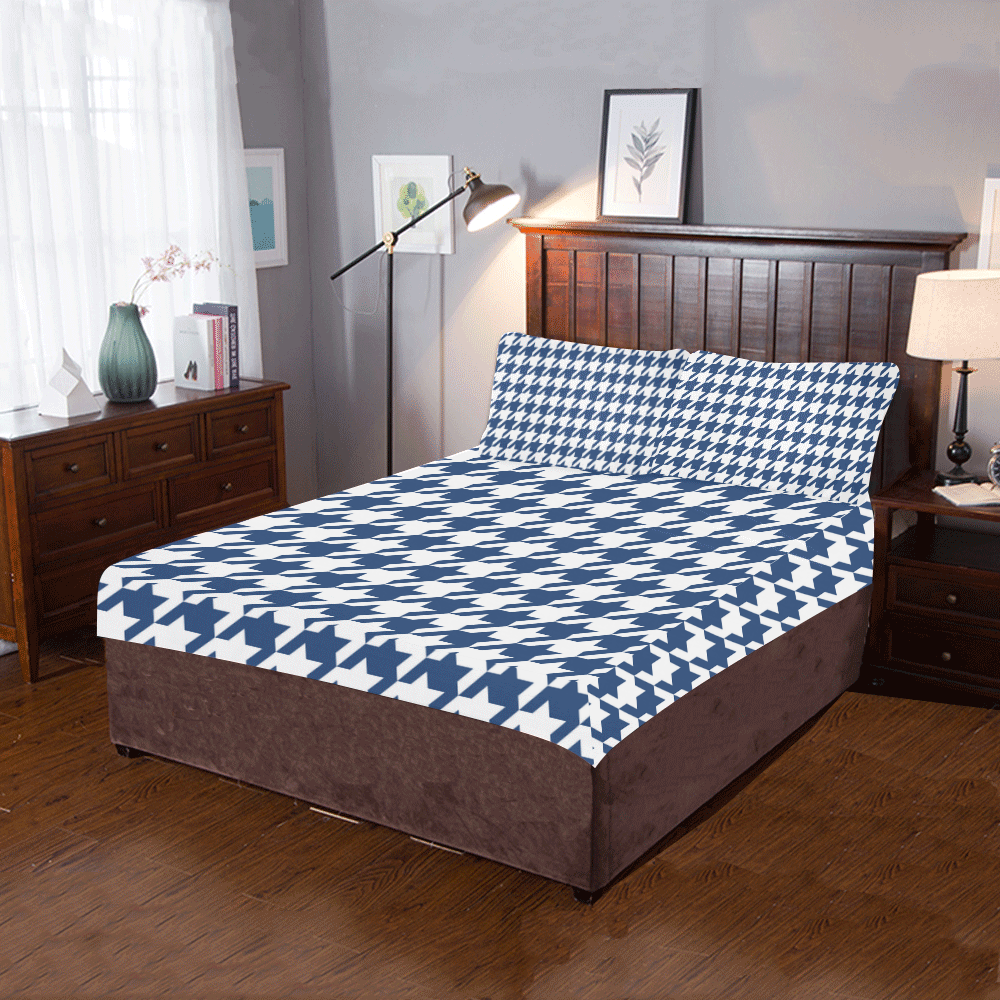 dark blue and white houndstooth classic pattern 3-Piece Bedding Set