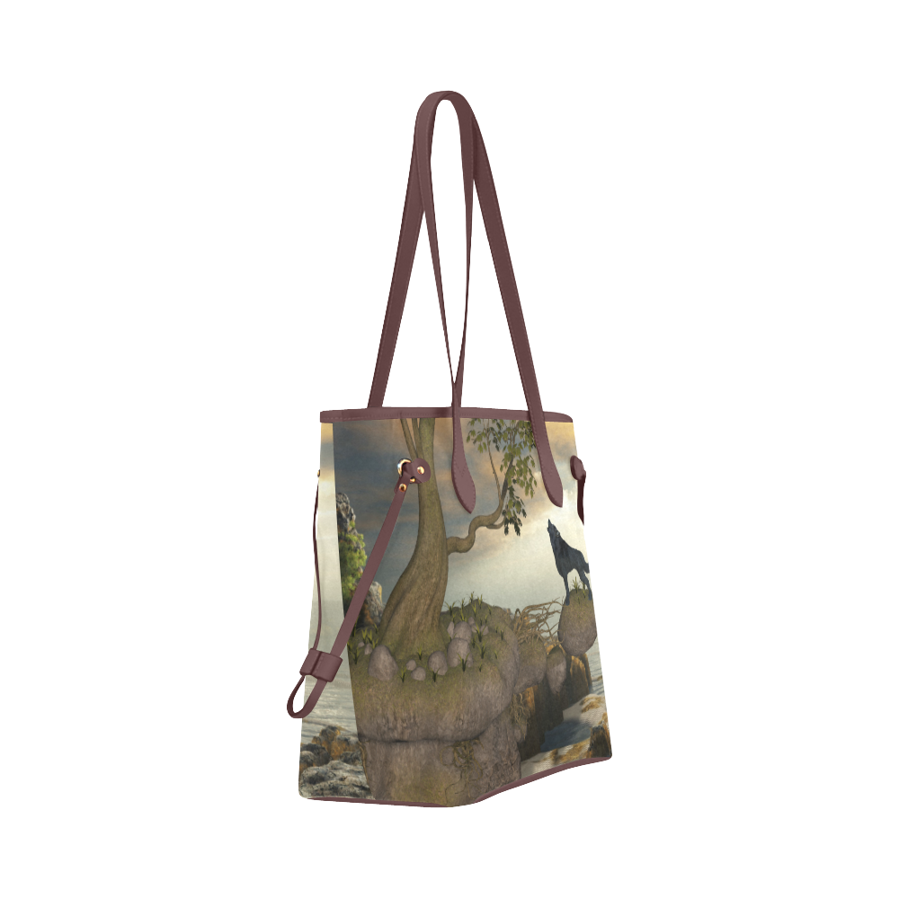 The lonely wolf on a flying rock Clover Canvas Tote Bag (Model 1661)
