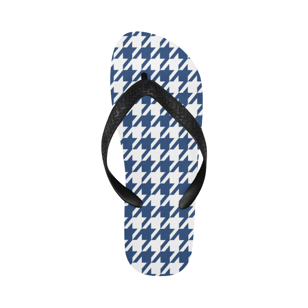 dark blue and white houndstooth classic pattern Flip Flops for Men/Women (Model 040)