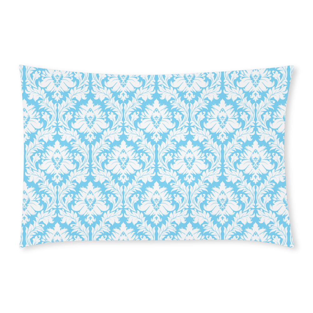 damask pattern bright blue and white 3-Piece Bedding Set