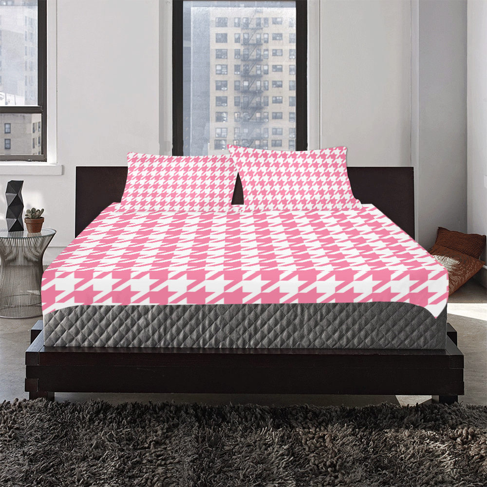 pink and white houndstooth classic pattern 3-Piece Bedding Set