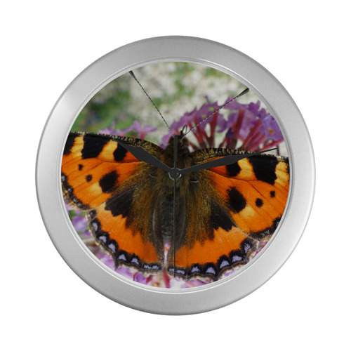 Butterfly Silver Color Wall Clock