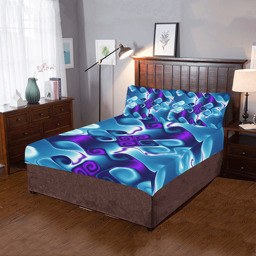 Blue Silk Gnarls 3-Piece Bedding Set