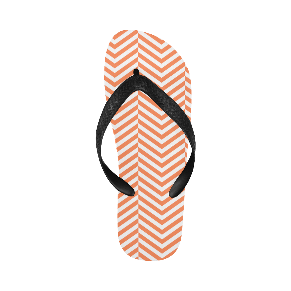 orange and white classic chevron pattern Flip Flops for Men/Women (Model 040)