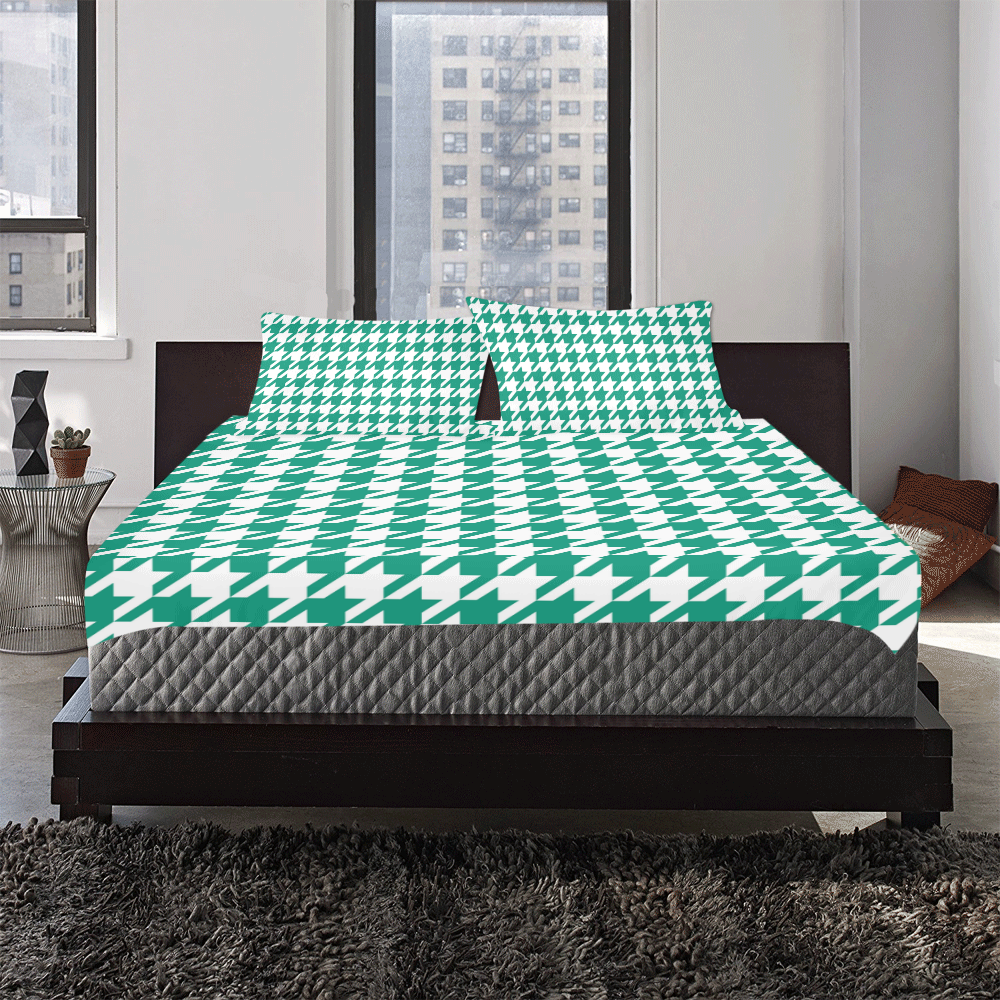 emerald green and white houndstooth classic pattern 3-Piece Bedding Set