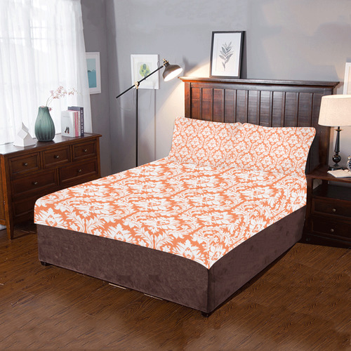 damask pattern orange and white 3-Piece Bedding Set