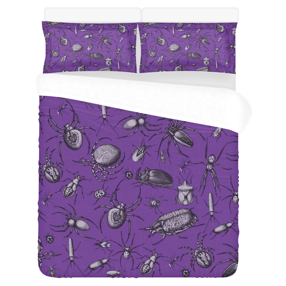 spiders creepy crawlers insects purple halloween 3-Piece Bedding Set