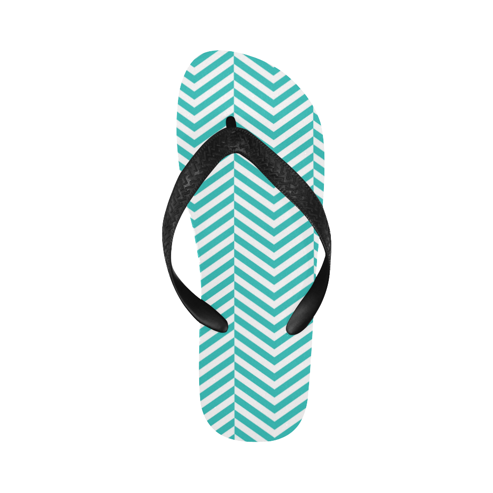 turquoise and white classic chevron pattern Flip Flops for Men/Women (Model 040)