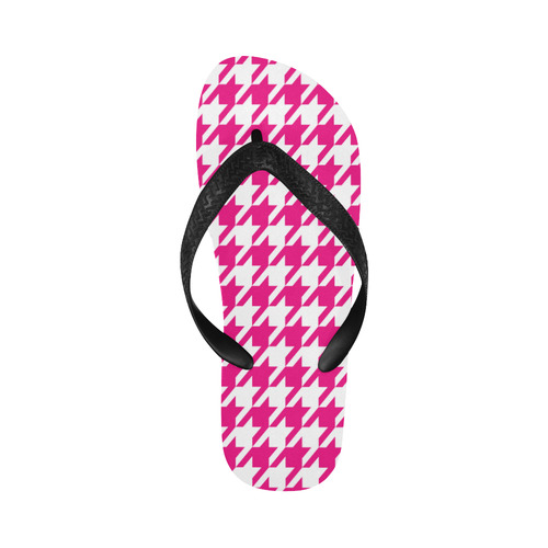 hot pink  and white houndstooth classic pattern Flip Flops for Men/Women (Model 040)