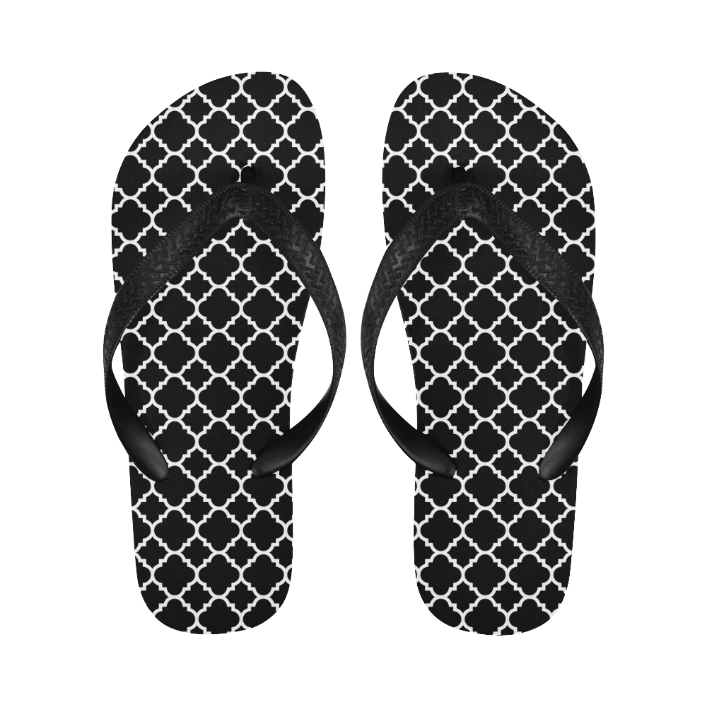 black white quatrefoil classic pattern Flip Flops for Men/Women (Model 040)