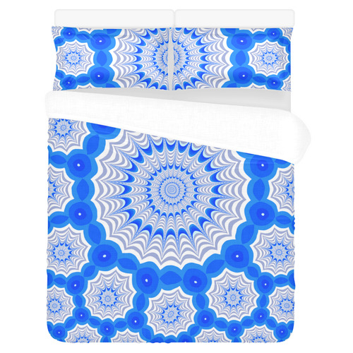 White blue fractal winter pattern Half Pattern Pillows Version 3-Piece Bedding Set
