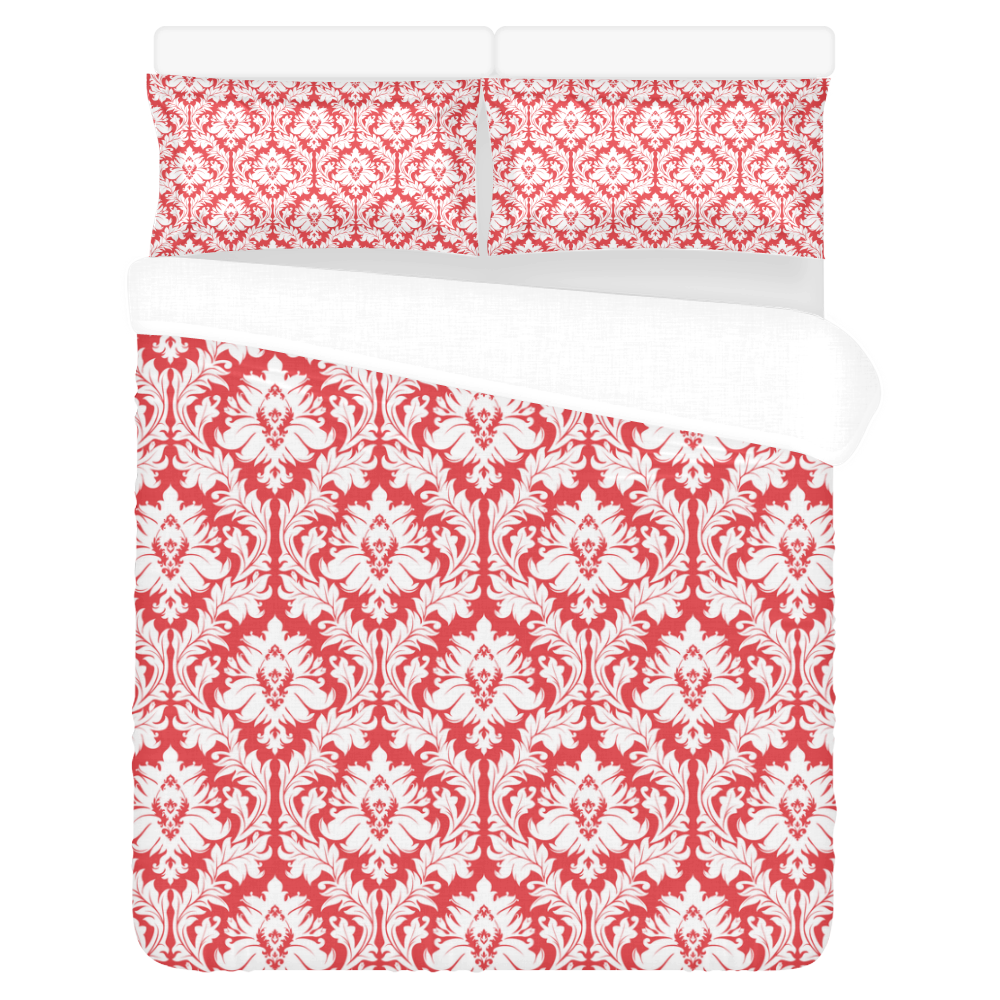 damask pattern red and white 3-Piece Bedding Set