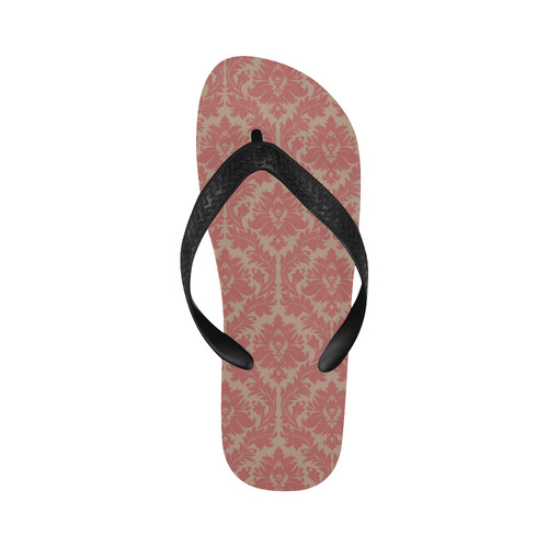fall colors red pink beige damask Flip Flops for Men/Women (Model 040)