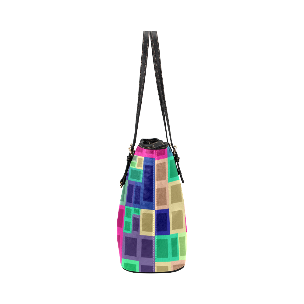 Rectangles and squares Leather Tote Bag/Large (Model 1651)