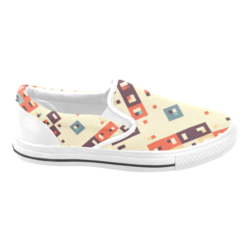 Squares in retro colors4 Women's Unusual Slip-on Canvas Shoes (Model 019)