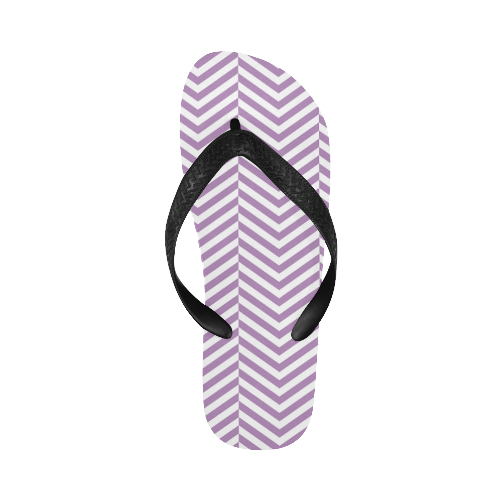 lilac purple and white classic chevron pattern Flip Flops for Men/Women (Model 040)