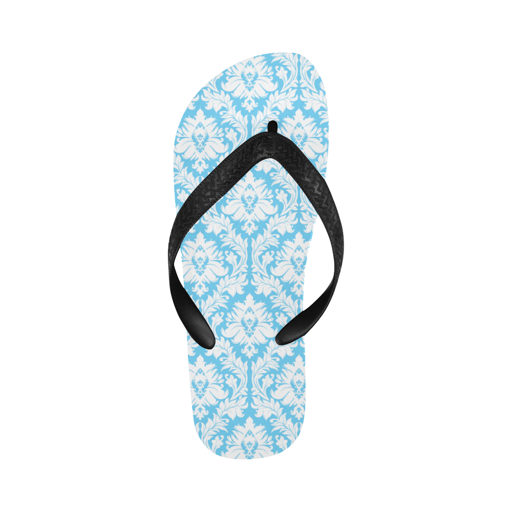 damask pattern bright blue and white Flip Flops for Men/Women (Model 040)