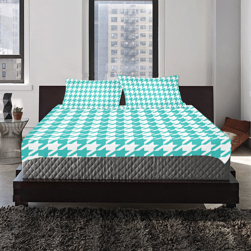 turquoise and white houndstooth classic pattern 3-Piece Bedding Set