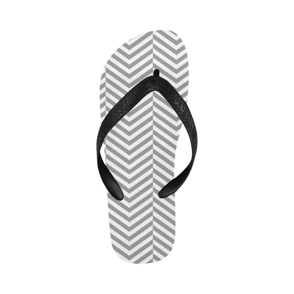 grey and white classic chevron pattern Flip Flops for Men/Women (Model 040)