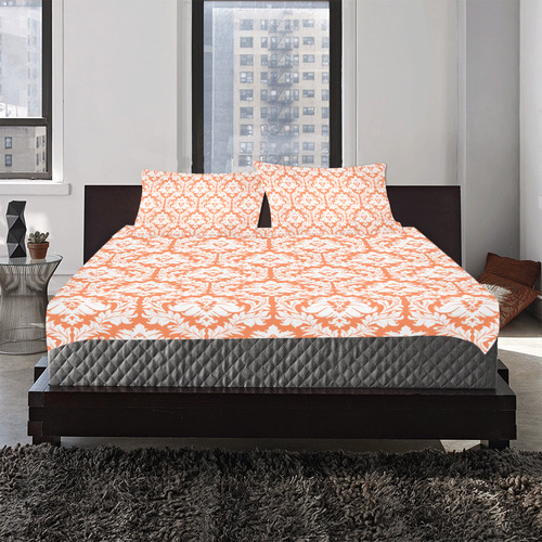 damask pattern orange and white 3-Piece Bedding Set