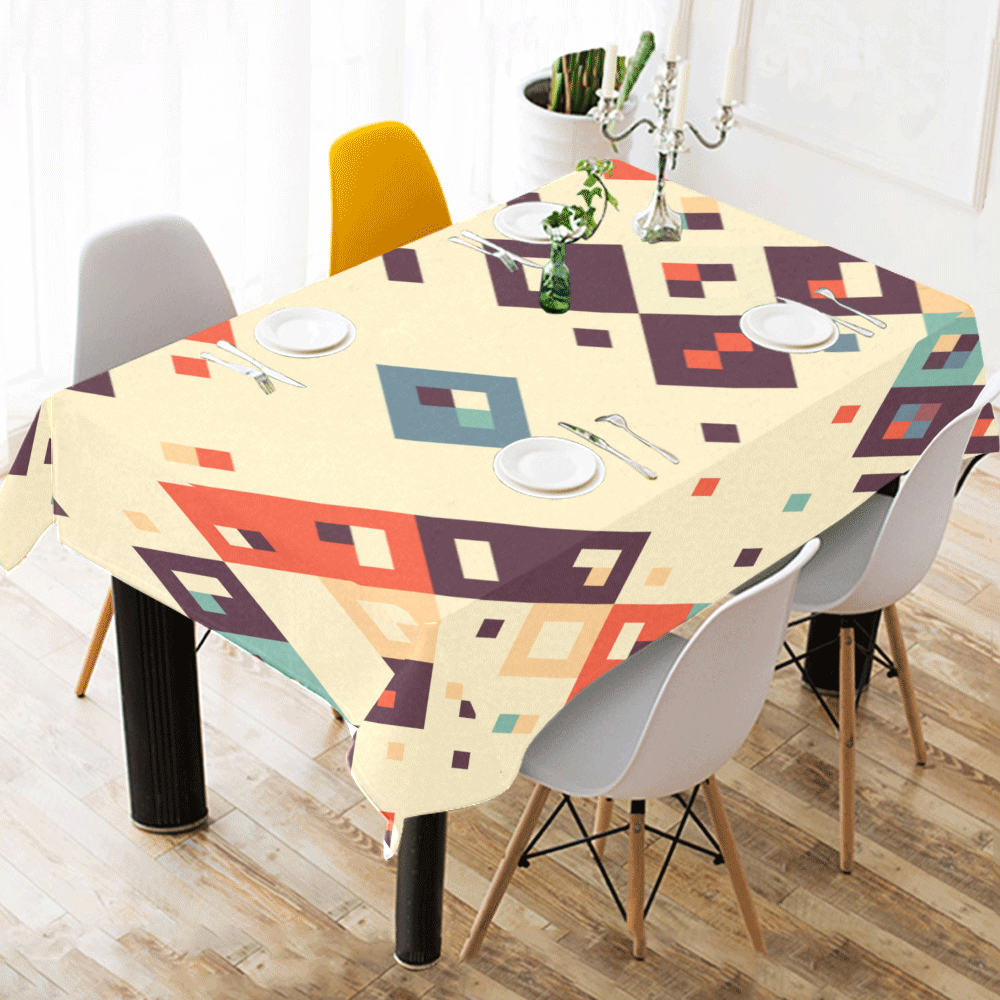 Squares in retro colors4 Cotton Linen Tablecloth 52"x 70"