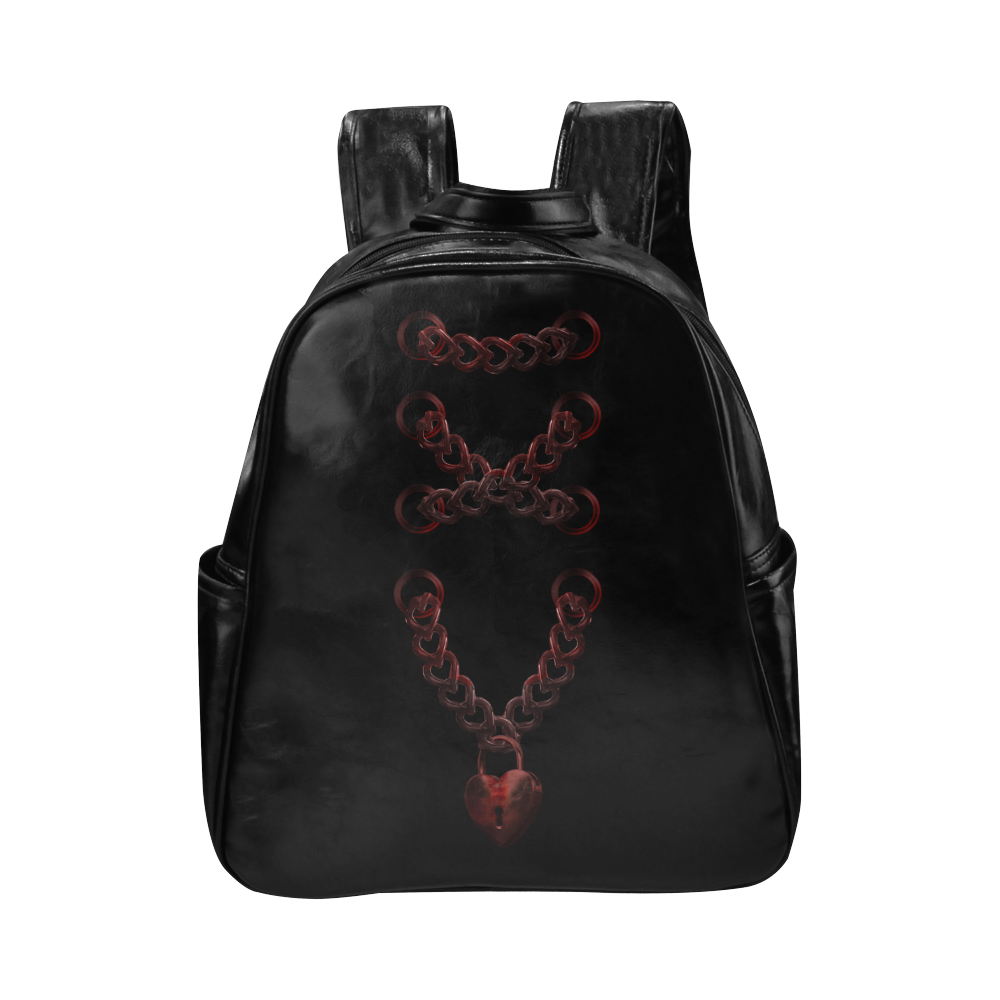 Chain Lock Lacing Love Heart Multi-Pockets Backpack (Model 1636)