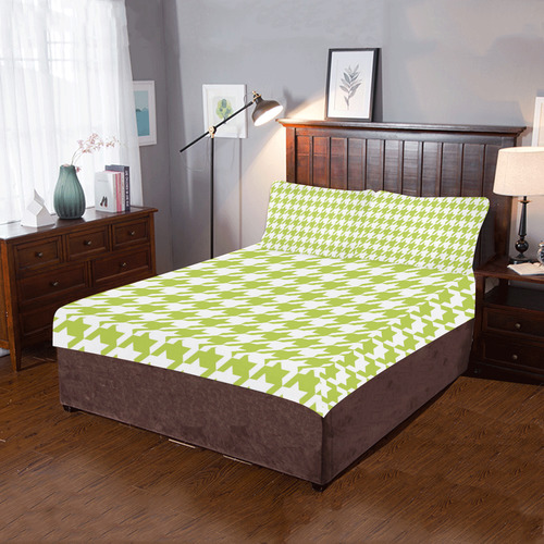 spring green and white houndstooth classic pattern 3-Piece Bedding Set