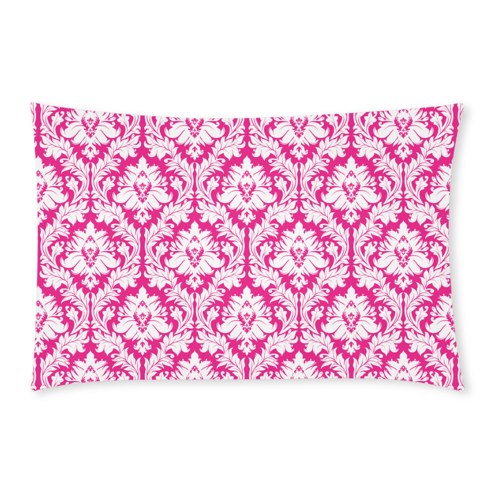 damask pattern hot pink and white 3-Piece Bedding Set