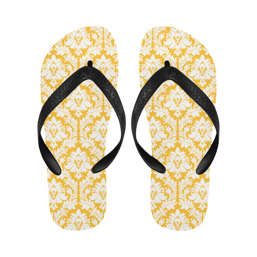 damask pattern sunny yellow and white Flip Flops for Men/Women (Model 040)