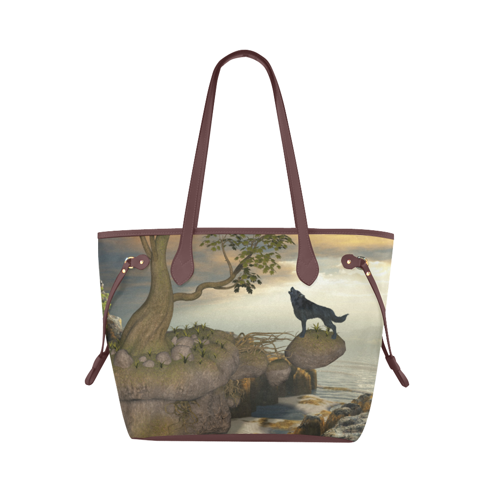The lonely wolf on a flying rock Clover Canvas Tote Bag (Model 1661)