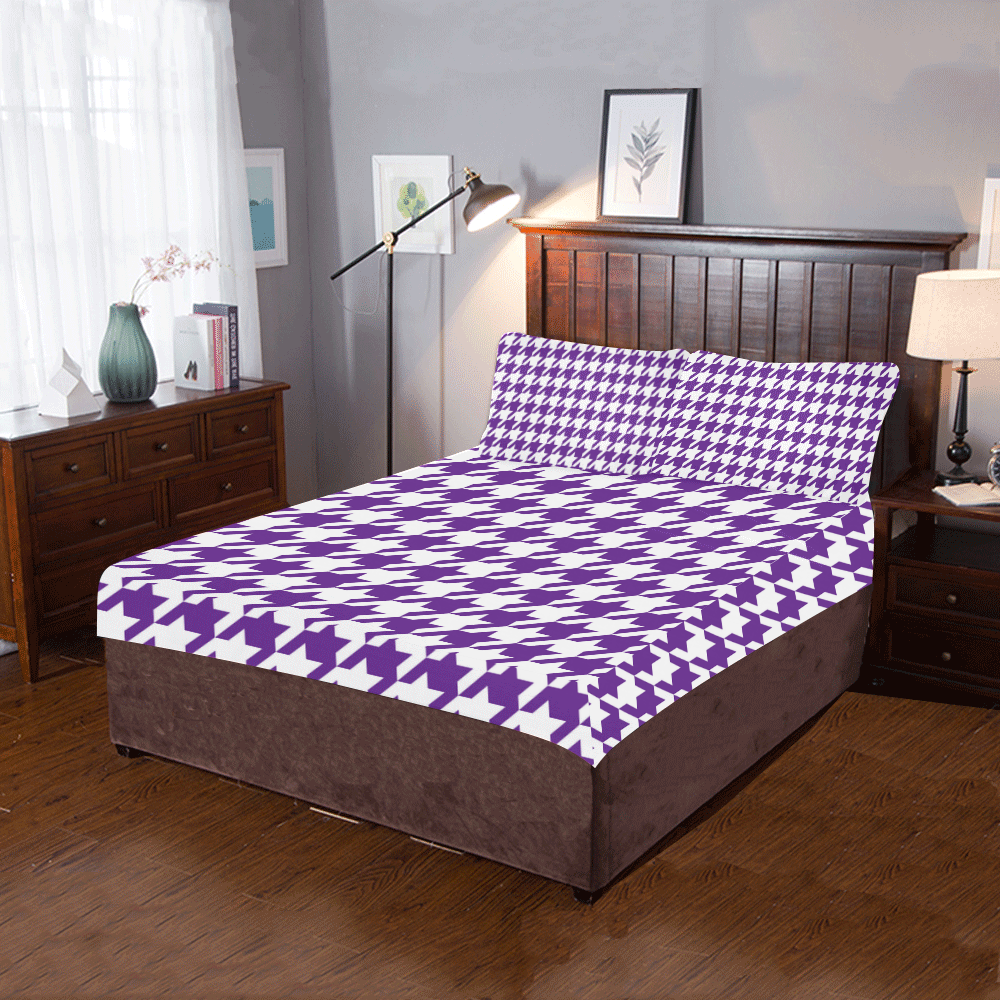 royal purple and white houndstooth classic pattern 3-Piece Bedding Set