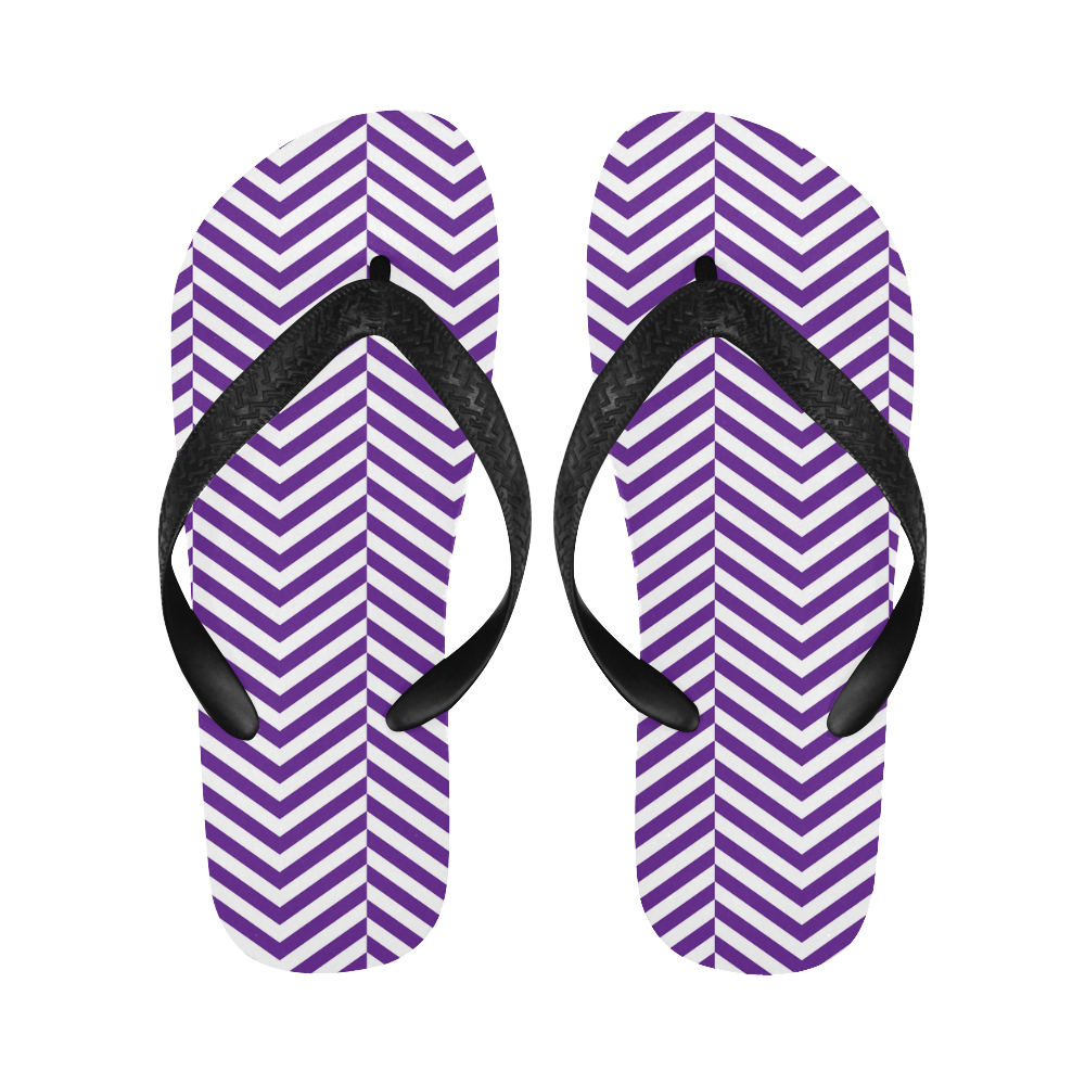 royal purple and white classic chevron pattern Flip Flops for Men/Women (Model 040)