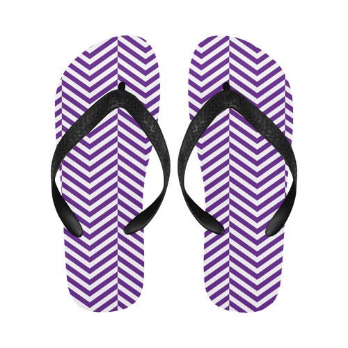 royal purple and white classic chevron pattern Flip Flops for Men/Women (Model 040)