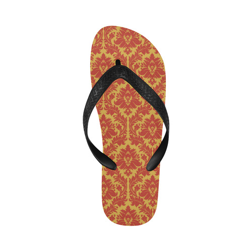 autumn fall colors yellow red damask pattern Flip Flops for Men/Women (Model 040)