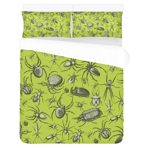 insects spiders creepy crawlers halloween green 3-Piece Bedding Set