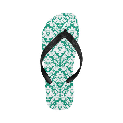 damask pattern emerald green and white Flip Flops for Men/Women (Model 040)