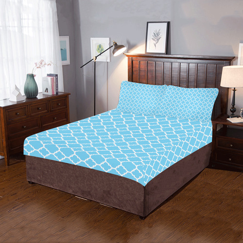 bright blue white quatrefoil classic pattern 3-Piece Bedding Set