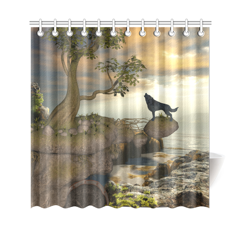 The lonely wolf on a flying rock Shower Curtain 69"x70"