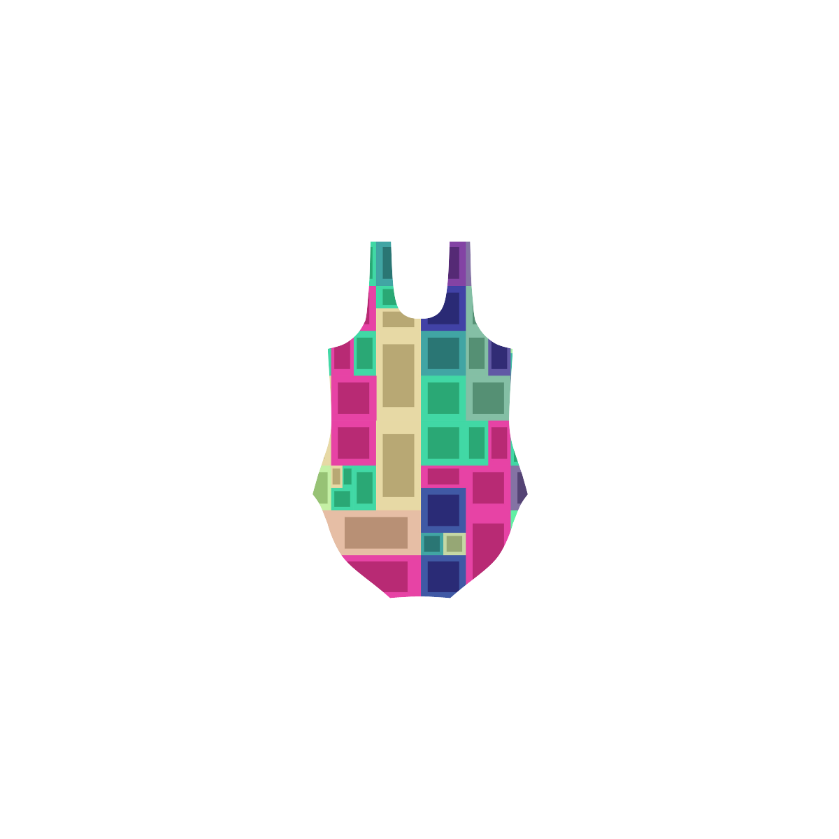Rectangles and squares Vest One Piece Swimsuit (Model S04)