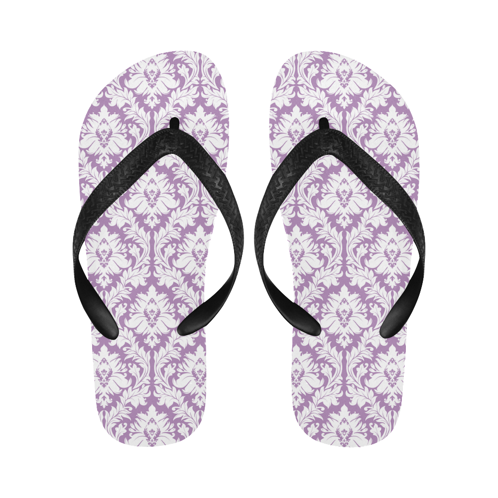 damask pattern lilac and white Flip Flops for Men/Women (Model 040)