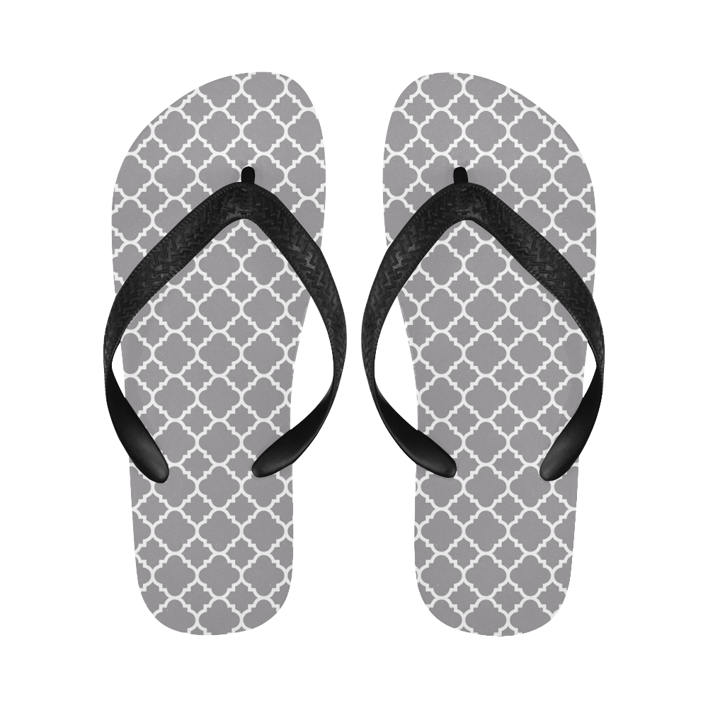 grey white quatrefoil classic pattern Flip Flops for Men/Women (Model 040)