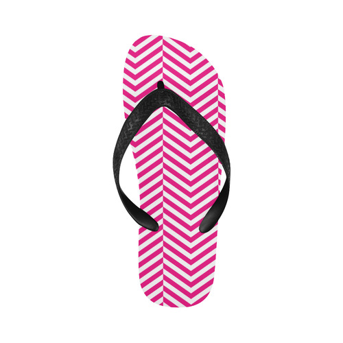hot pink and white classic chevron pattern Flip Flops for Men/Women (Model 040)