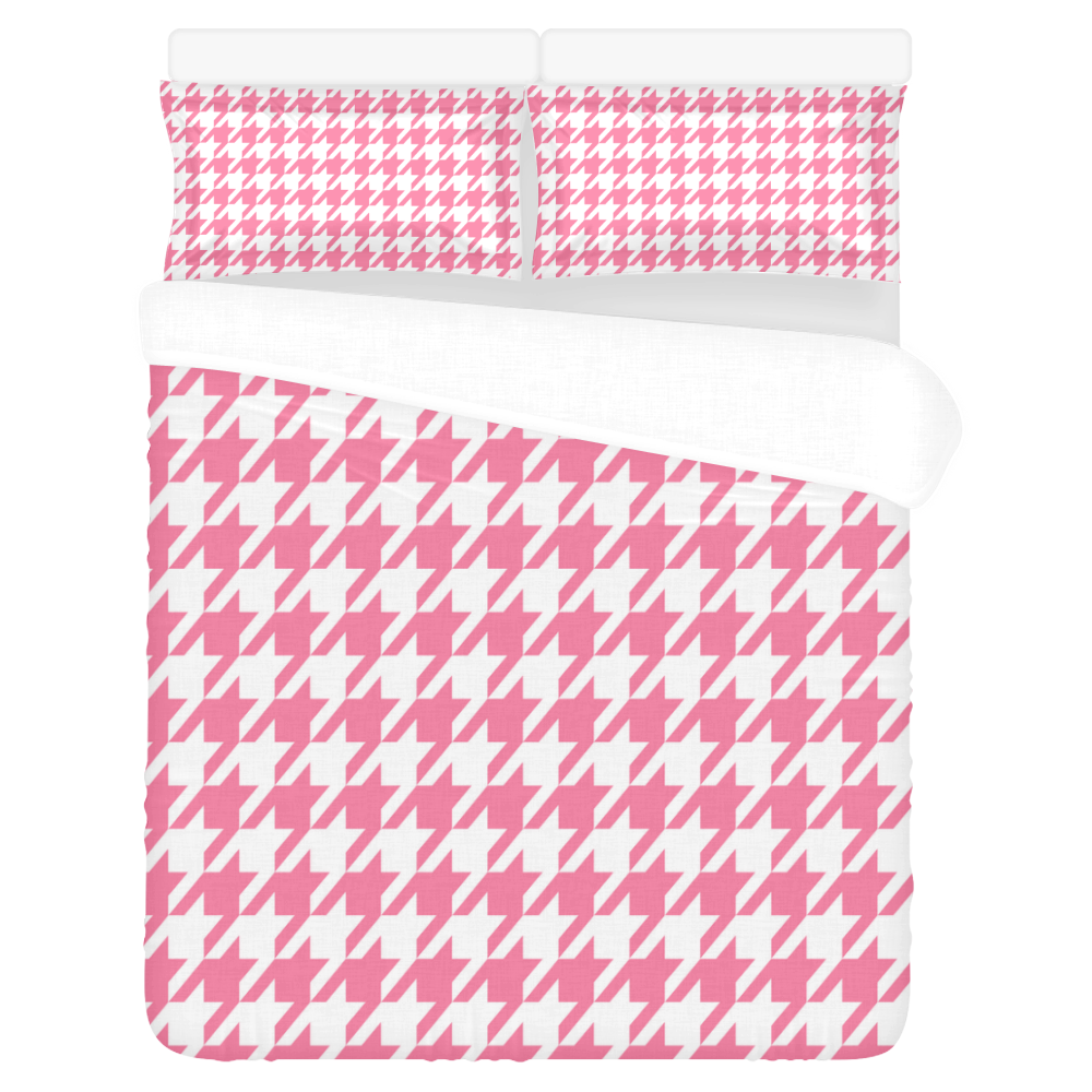 pink and white houndstooth classic pattern 3-Piece Bedding Set