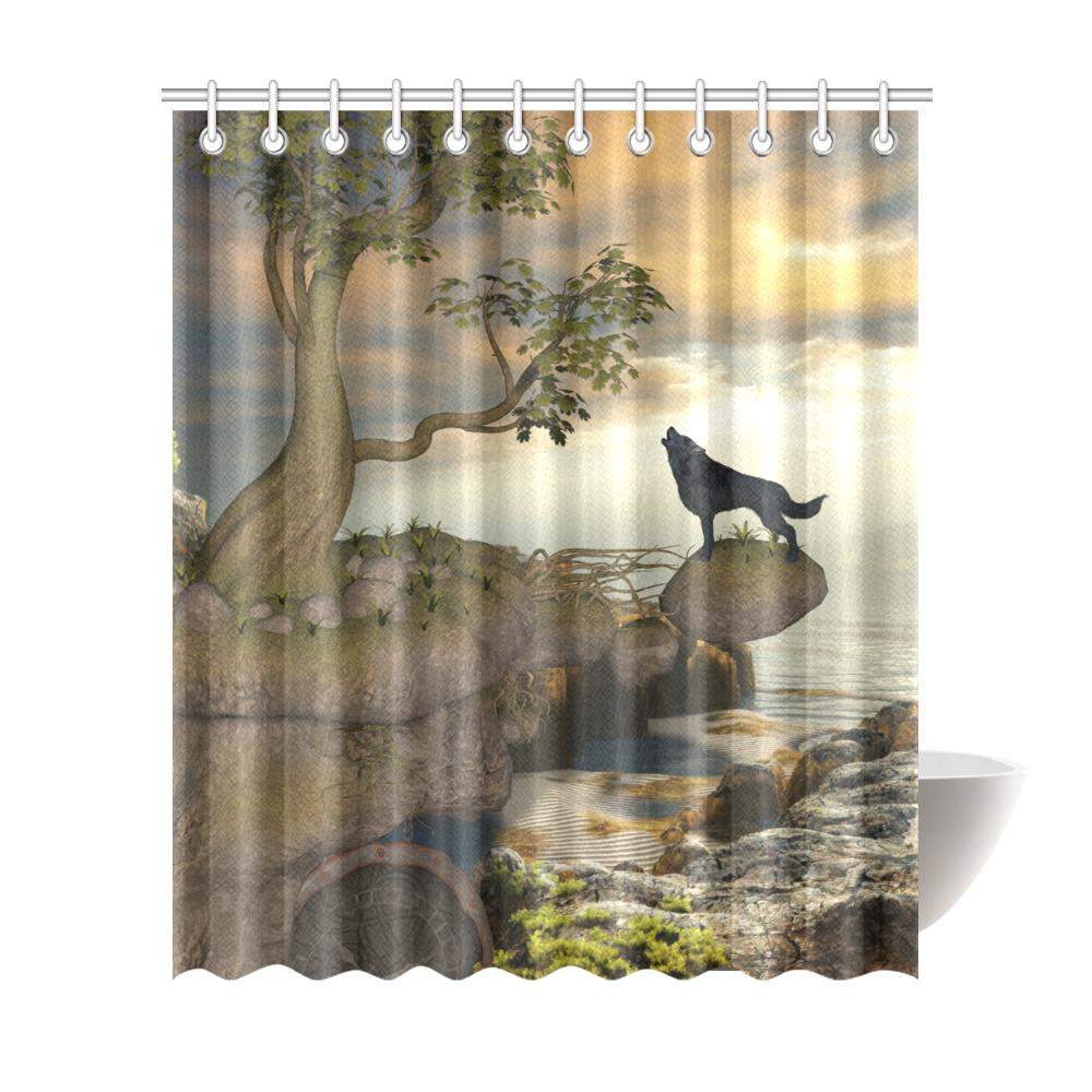 The lonely wolf on a flying rock Shower Curtain 72"x84"