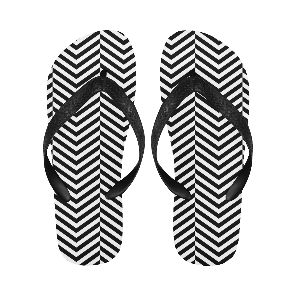 black and white classic chevron pattern Flip Flops for Men/Women (Model 040)