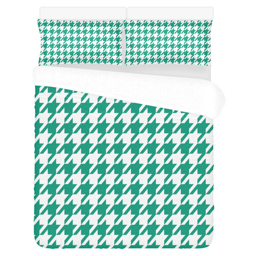 emerald green and white houndstooth classic pattern 3-Piece Bedding Set