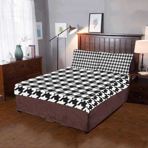 black and white houndstooth classic pattern 3-Piece Bedding Set